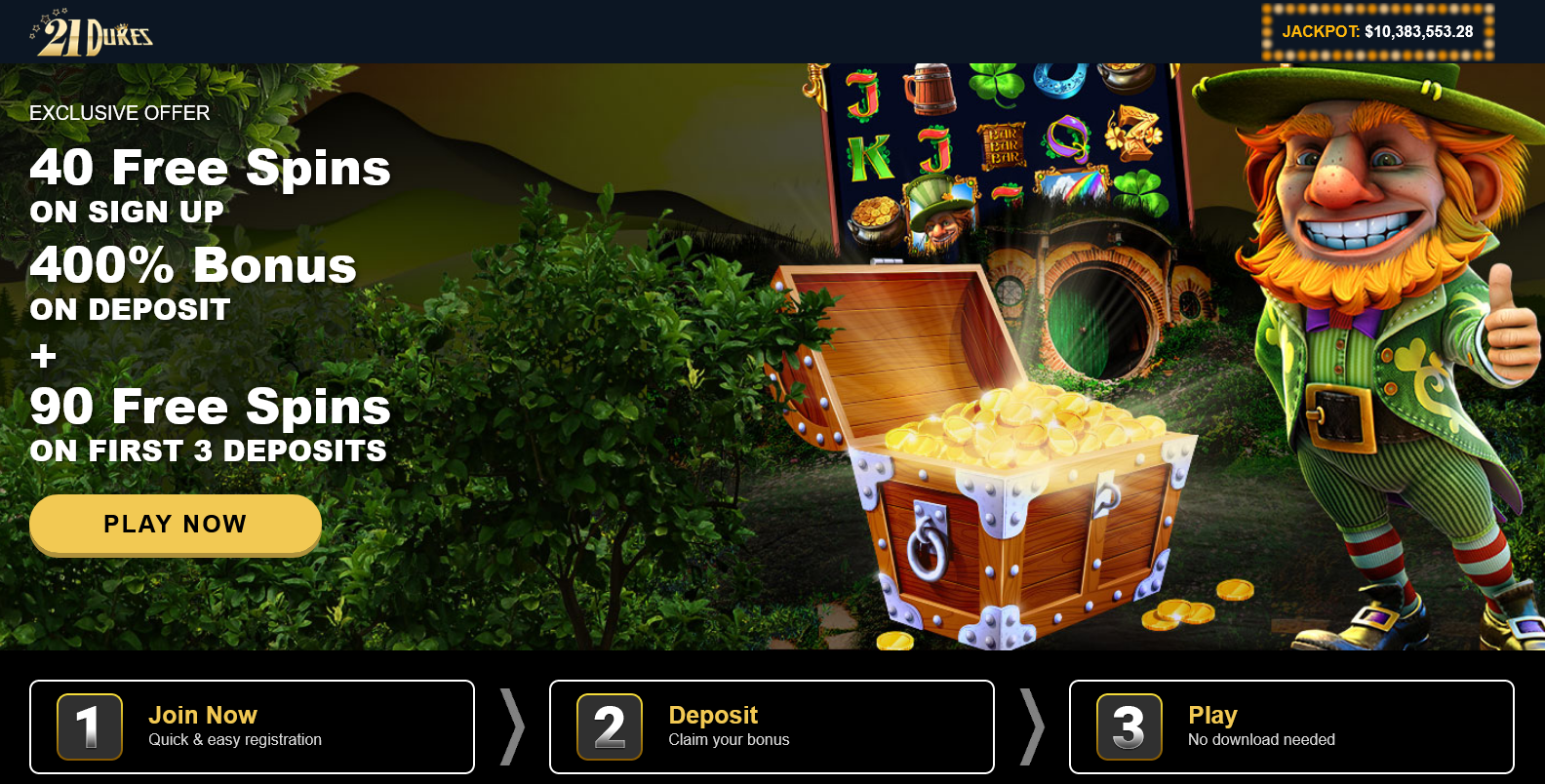 40 Free Spins ON SIGN UP 400% Bonus ON DEPOSIT + 90 Free Spins ON FIRST 3 DEPOSIT