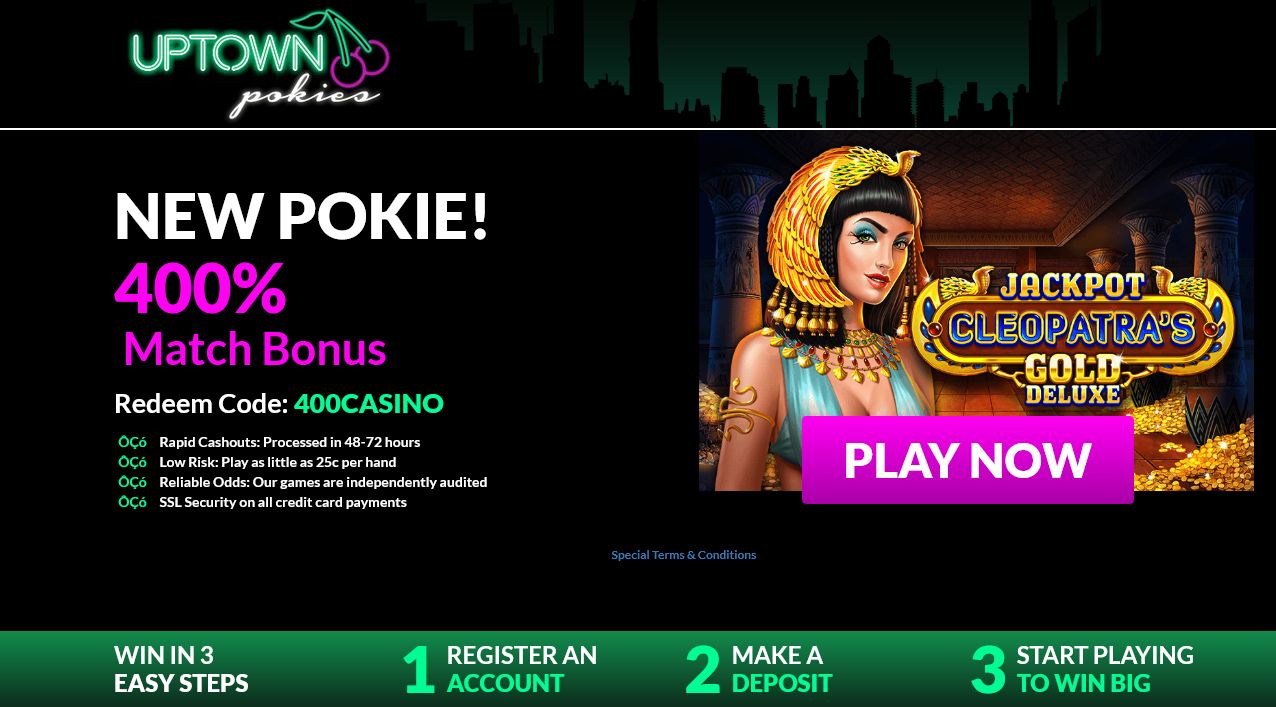 New Pokie! 400% Match Bonus  Redeem Code: 400CASINO